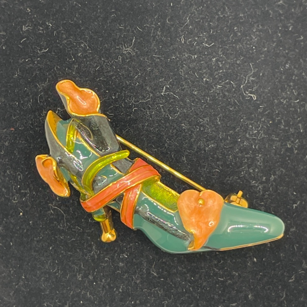 Kenneth Jay Lane Kjl Vintage Green Peach Calla Li… - image 1